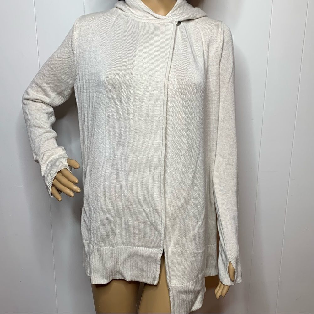 Lululemon Peace Of Mind Wrap Heathered White Ivory Hooded Mid Layer Sweater